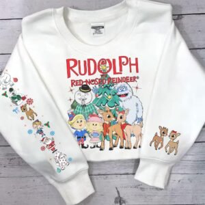 Rudolph Red Nosed Reindeer With Design On The Sleeve Sweatshirt