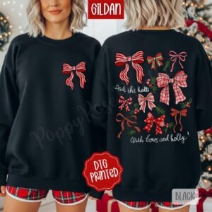 Deck The Halls Front & Back Sweatshirt, Trendy Women's Christmas Crewneck