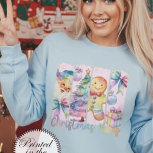 Pastel Christmas Vibes Crewneck Sweatshirts Printed