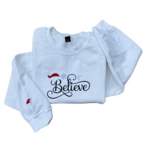 Believe Christmas Embroidered Sweatshirt Comfortable
