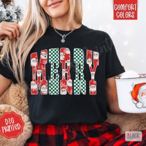 Checkered Merry Comfort Colors Christmas Tshirt