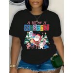 Women's Christmas T-Shirt with Santa & Reindeer Print