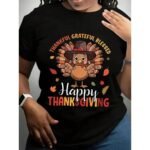 Happy Thanksgiving Print With Pumpkins T-Shirt