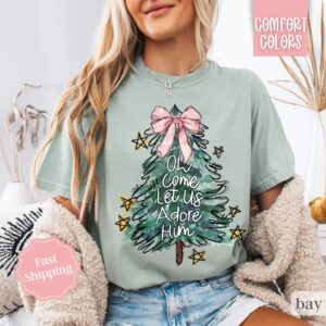 Oh Come Let Us Adore Him Shirt Comfort Colors, Religious Holiday Tshirt