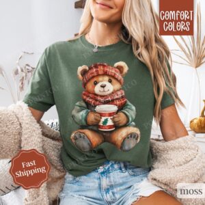 Holiday Bear Shirt Comfort Colors, Cute Christmas Tee