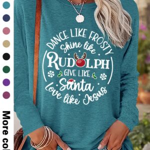 Women's Christmas Letter Print Drop Shoulder Casual Long Sleeve Round Neck Pullover For Daily Wear