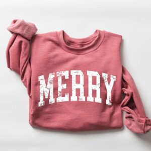Retro Merry Sweatshirt, Festive Holiday Sweater