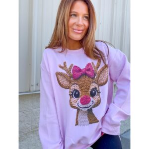 Faux Yarn Reindeer Graphic Top
