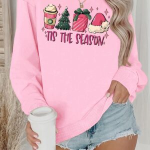 Women's Christmas Themed Letter Print Drop Shoulder Sweatshirt