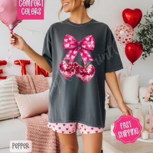 Valentine Cherry Bow Tee for Women