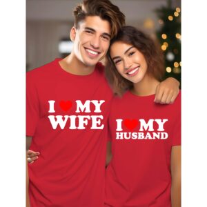 Valentine'S Day I Love My Husband And Wife Printed, Pure Couple'S Fashion Casual Sports Loose T-Shirt