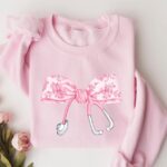 Pink Bow Nurse Sweatshirt for stylish nurses