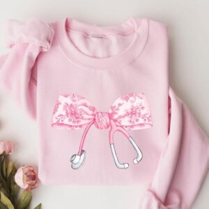 Pink Bow Nurse Sweatshirt for stylish nurses