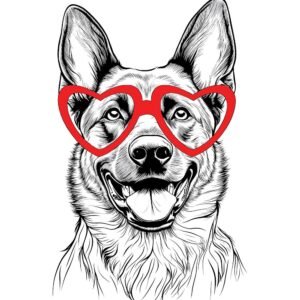 Cute Dog Sweatshirt with Red Heart Glasses