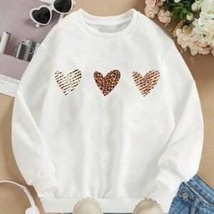 Valentine Women's Heart Print Crew Neck Sweatshirt