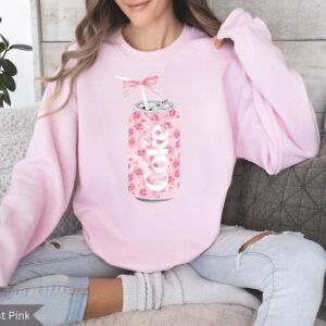 Floral Diet Coke Shirt with Pink Bow & Roses - Trendy Soda Can Aesthetic Crewneck - Cute Valentine Gift for Her