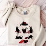 Valentine Black Cat Sweatshirt for cat lovers