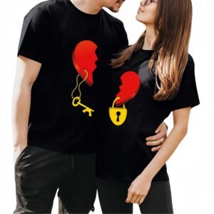 Lock & Key Couple T-shirt Set - Matching Heart Graphic Tees