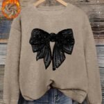 Elegant Sequin Bow Plush Pullover