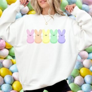 Pastel Rainbow Easter Sweatshirt - Cute Candy Peeps Bunny Sweater