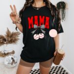 Mama baseball cherries and checkered bow shirt