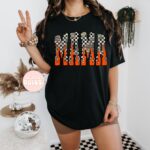 Distressed Checkered Camo Flame Mama Graphic T-shirt