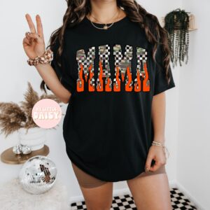 Distressed Checkered Camo Flame Mama Graphic T-shirt