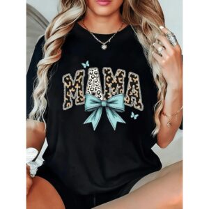 Leopard Mama Shirt - Teal Bow & Butterflies