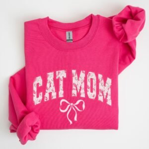Pink Bow Cat Mom Sweatshirt for cat lovers