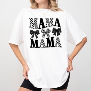 Black Bow Mama Shirt with checkered pattern