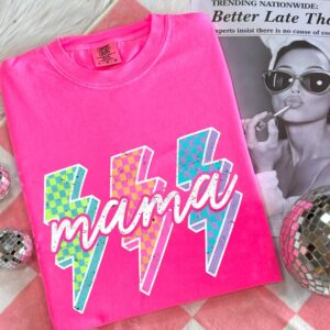 Rock Mama Shirt featuring a lightning bolt checkered design